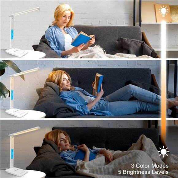 Desk Lamp with Wireless Charger, USB Charging Port, Dimmable Office Desk Light - Picture 3 of 7